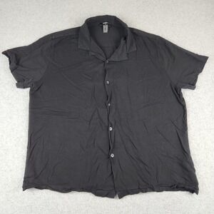 Forever 21 Shirt Mens XL Black Rayon Short Sleeve Camp Collar Casual Button Down